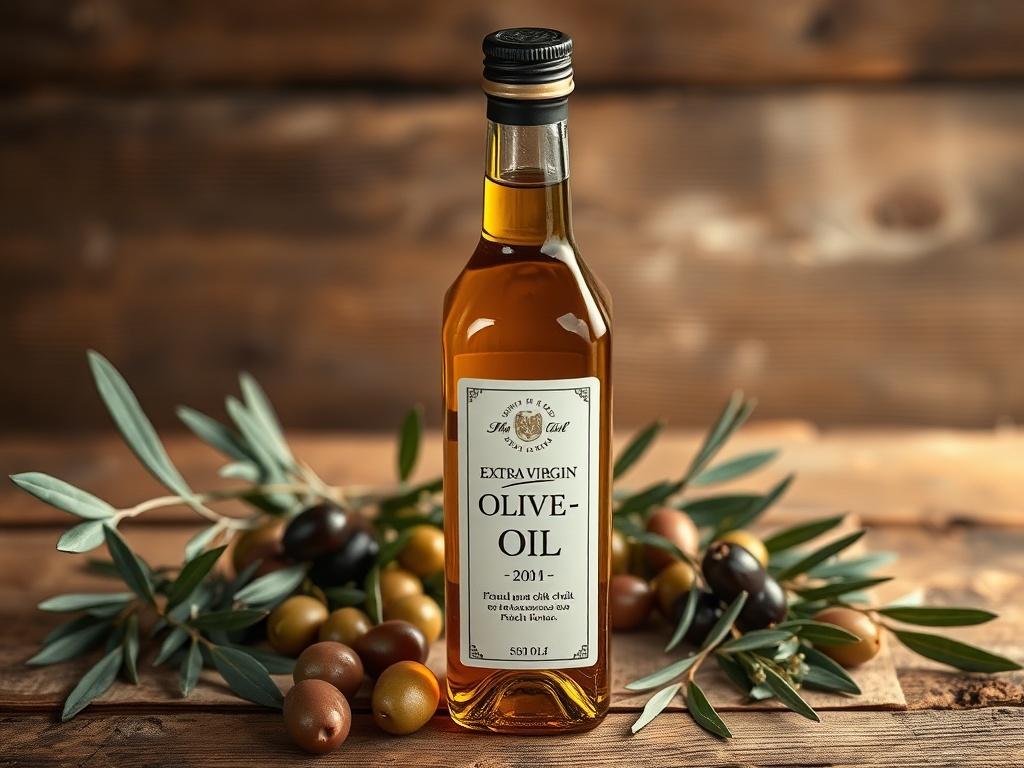 A high resolution of a bottle of extra virgin olive